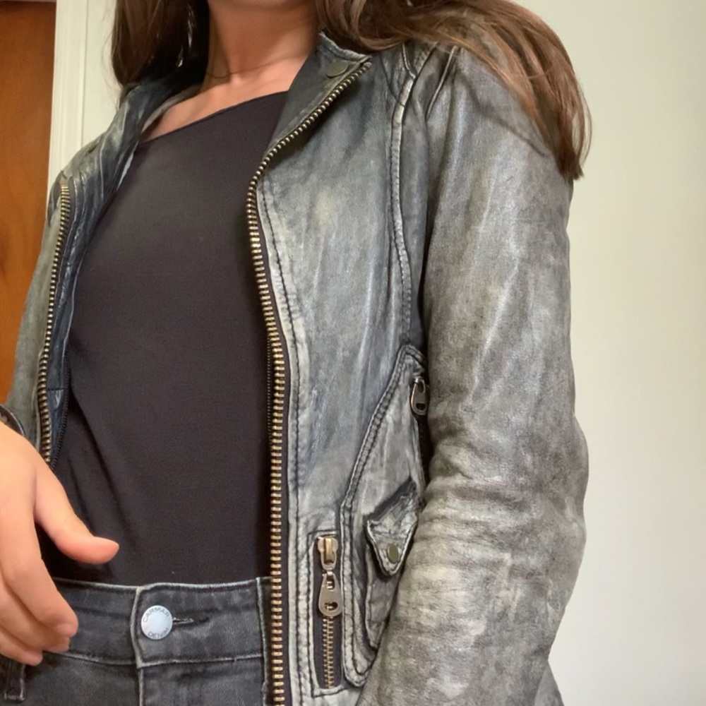 DOMA Leather Lambskin Leather Moto Charcoal Jacket XS/S - Picture 8 of 15